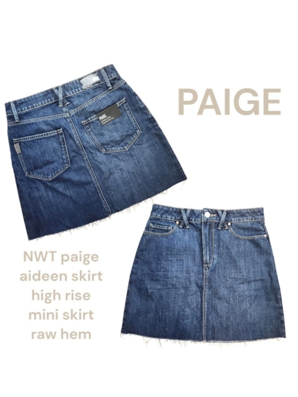 Paige Women's aideen skirt high rise mini skirt raw hem Dark Indigo Wash 27